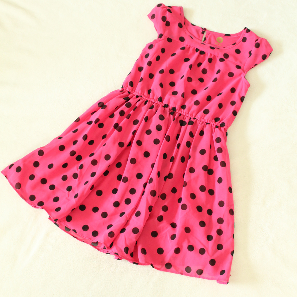 Total Girl (Large 10/12) Pink Polka Dot Dress